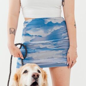 Cloud print mesh mini skirt